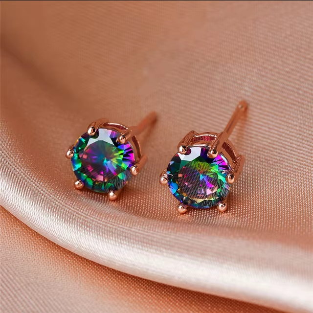 Orecchini con pietre magiche per la notte di Halloween con zirconi scintillanti e placcatura ipoallergenica in oro rosa 18 carati