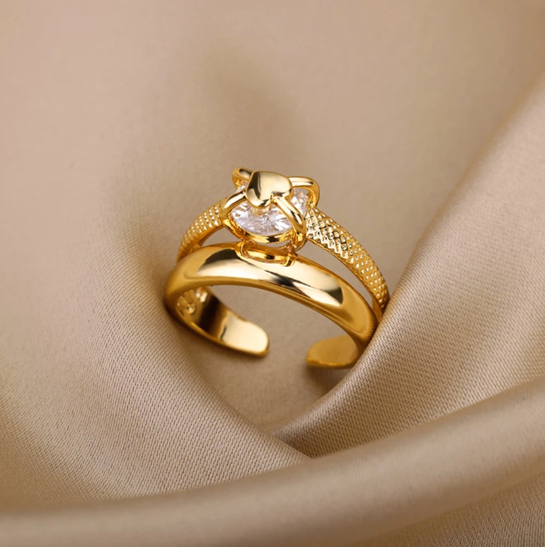 Anello a cuore puro placcato oro 18 carati