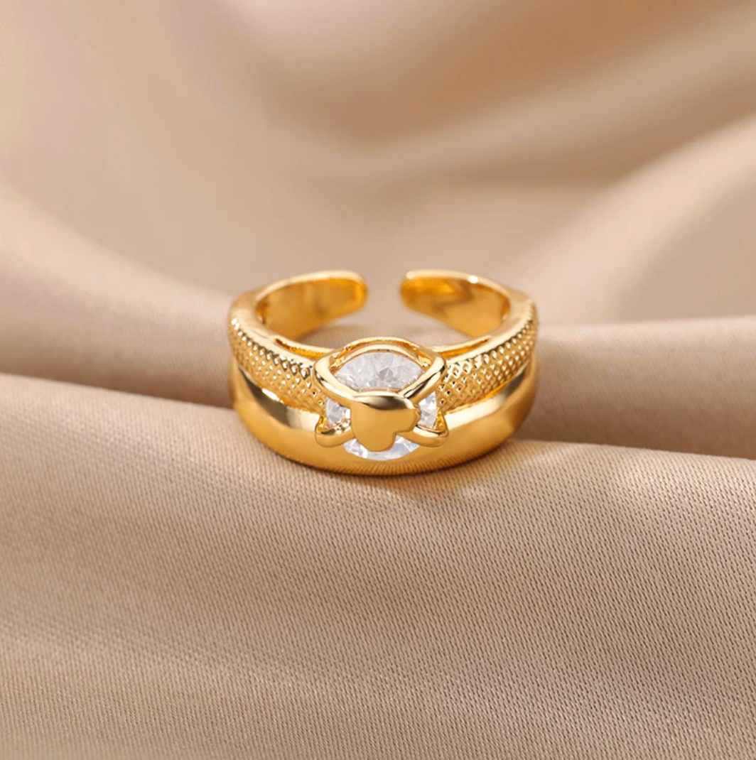 Anello a cuore puro placcato oro 18 carati