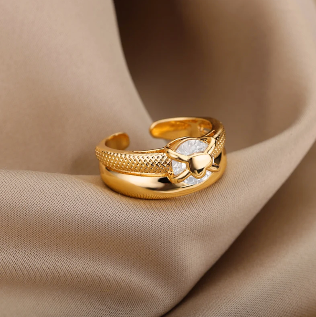 Anello a cuore puro placcato oro 18 carati