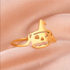 Anello con zucca in acciaio anallergico placcato oro 18 carati per Halloween